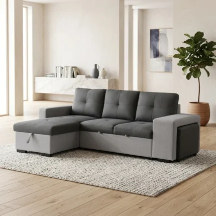 CANAPE D'ANGLE CONVERTIBLE ET REVERSIBLE EN TISSU - GRIS