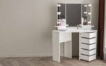 COIFFEUSE 5 TIROIRS + MIROIRS + LED - BLANC – Image 2