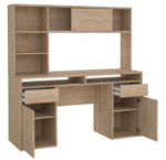 BUREAU + SURMEUBLE 4 NICHES 2 PORTES 2 TIROIRS - CHÊNE HICKORY – Image 3