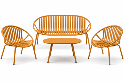 CANAPÉ 2 PLACES + 2 FAUTEUILS + TABLE BASSE EN POLYPROPYLÈNE - JAUNE