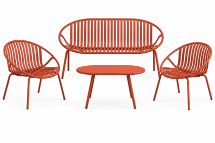 CANAPÉ 2 PLACES + 2 FAUTEUILS + TABLE BASSE EN POLYPROPYLÈNE - ROUGE
