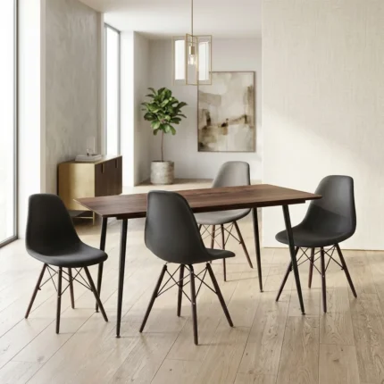 TABLE RECTANGULAIRE + 4 CHAISES SCANDINAVE - NOIR ET MARRON