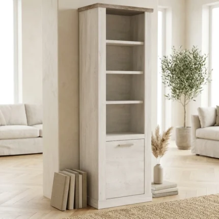 BIBLIOTHEQUE 1 PORTE ET 4 NICHES - CHENE ET PIN BLANC