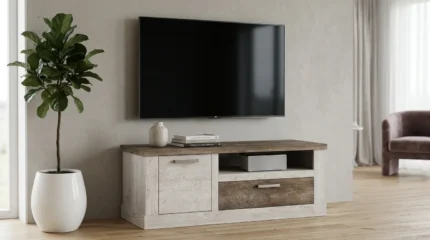 MEUBLE 1 TIROIR + 1 NICHE + 1 PORTE - CHENE ET PIN BLANC