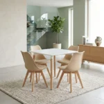 TABLE BLANC CARRE + 4 CHAISES BEIGE - SCANDINAVE