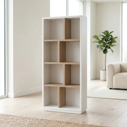 BIBLIOTHEQUE 8 NICHES - BLANC/CHENE
