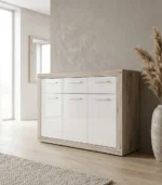 ENFILADE 3 PORTES + 3 TIROIRS - CHÊNE ET BLANC