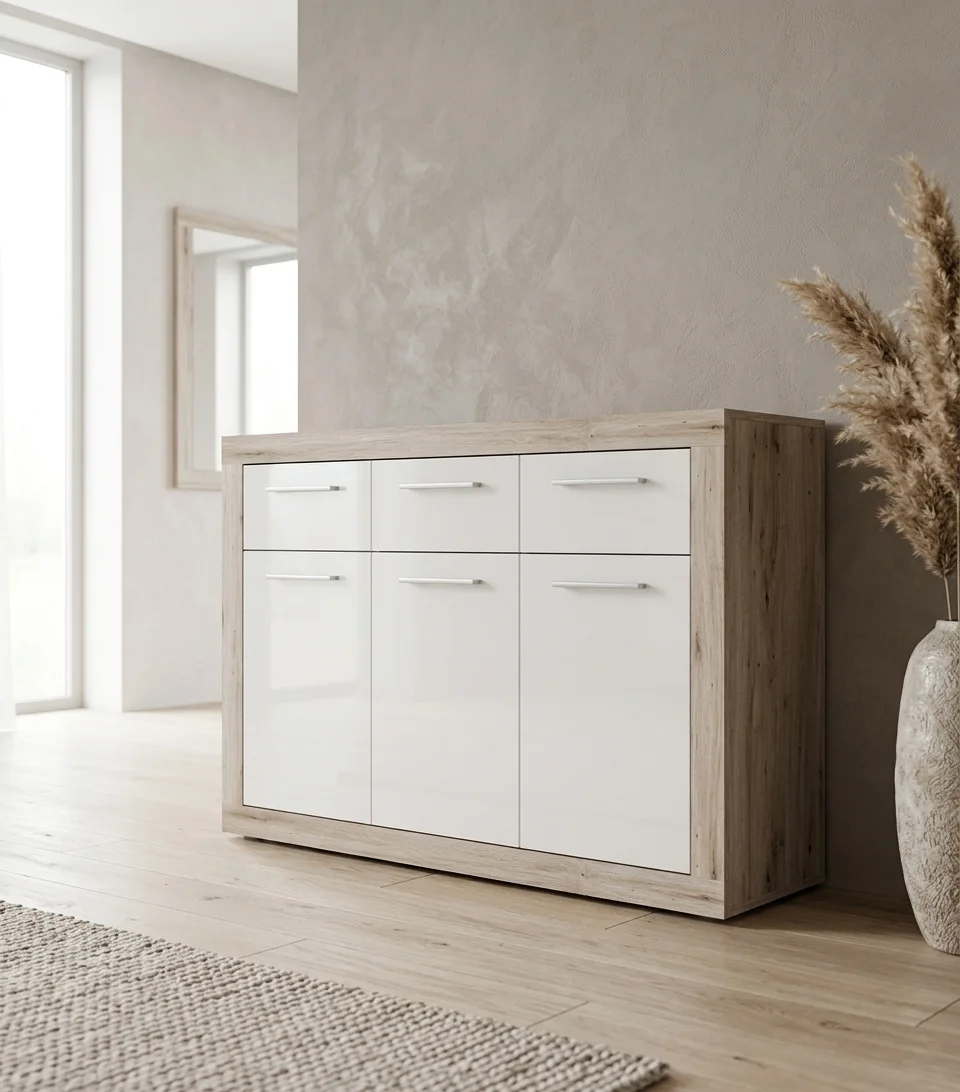 AI Generated Product Image ENFILADE 3 PORTES + 3 TIROIRS - CHÊNE ET BLANC – Image 1