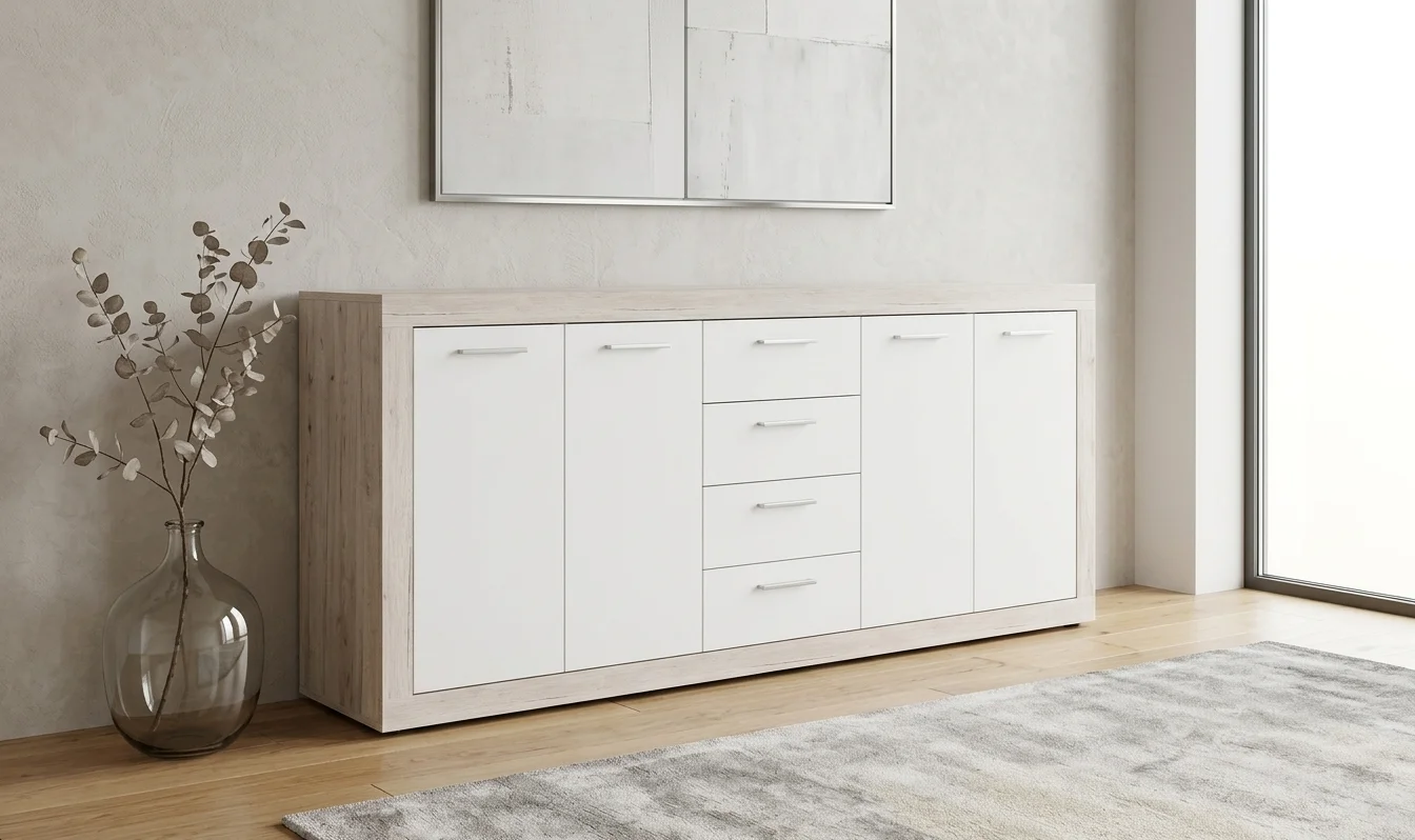 AI Generated Product Image ENFILADE 4 PORTES + 4 TIROIRS - CHÊNE ET BLANC – Image 1