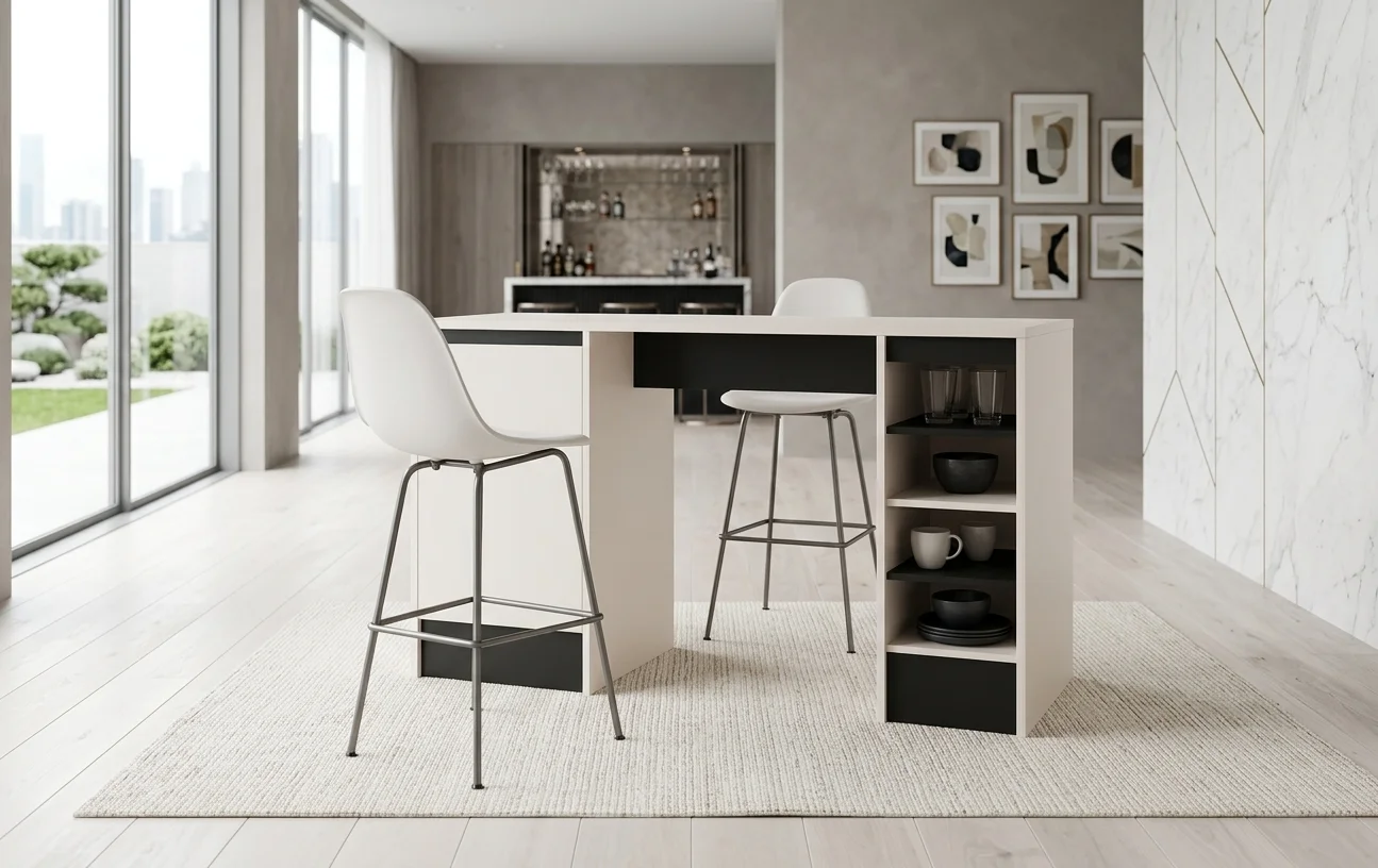 AI Generated Product Image TABLE CUISINE 1 PORTE + 4 NICHES - BLANC & NOIR – Image 1