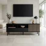 MEUBLE TV 1 PORTES, 2 TIROIRS ET & 2 NICHES - NOIR & CHENE