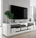 MEUBLE TV 2 PORTES + 1 TIROIR - BLANC & GRIS