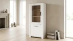 VITRINE 1 PORTE VITRE + 1 PORTE - CHENE ET BLANC