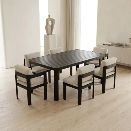 TABLE + 4 CHAISES + 2 FAUTEUIL - GRIS ANTHRACITE