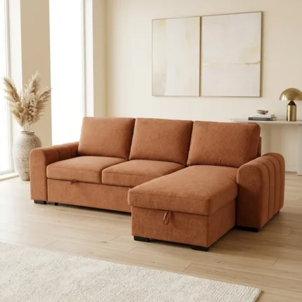 CANAPÉ D'ANGLE RÉVERSIBLE AVEC COFFRE DE RANGEMENT - TERRACOTTA