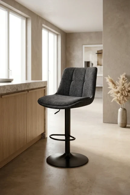 TABOURET DE BAR EN TISSU CHENILLE - GRIS FONCÉ