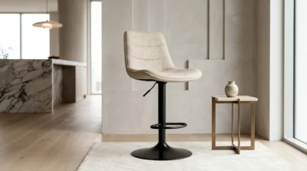 TABOURET DE BAR EN TISSU CHENILLE - BEIGE