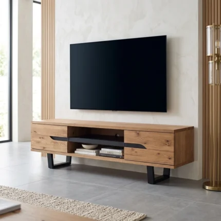 MEUBLE TV 2 PORTES - BOIS DE CHÊNE