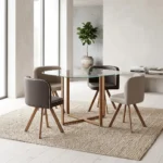 TABLE À MANGER + 4 CHAISES ENCASTRABLES - GRIS