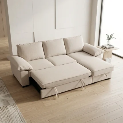 CANAPÉ D'ANGLE RÉVERSIBLE & CONVERTIBLE EN TISSU - BEIGE