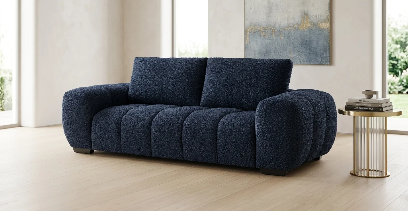 AI Generated Product Image CANAPÉ 3 PLACES EN TISSU - BLEU FONCÉ – Image 1