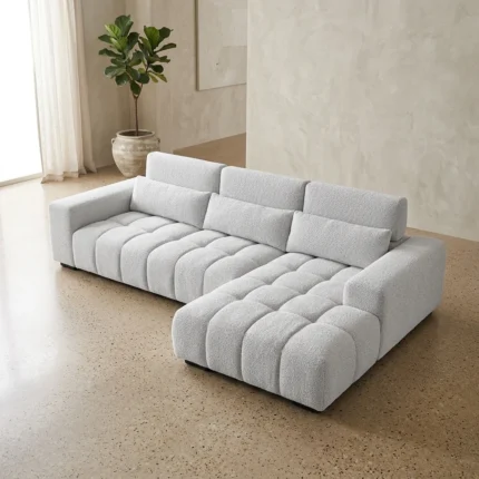 CANAPÉ D'ANGLE DROIT EN TISSU - GRIS CLAIR
