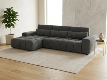 CANAPÉ D'ANGLE GAUCHE EN TISSU - GRIS FONCÉ