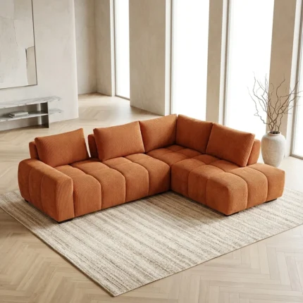 CANAPÉ D'ANGLE DROIT EN TISSU - TERRACOTTA