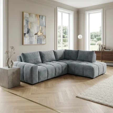 CANAPÉ D'ANGLE DROIT EN TISSU - GRIS
