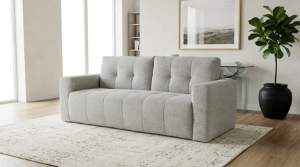 CANAPÉ LIT 3 PLACES EN TISSU AVEC MATELAS - GRIS