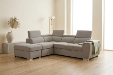 CANAPÉ D'ANGLE GAUCHE CONVERTIBLE EN TISSU - GRIS CLAIR
