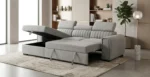 CANAPÉ D'ANGLE RÉVERSIBLE & CONVERTIBLE EN TISSU + COFFRE - GRIS CLAIR
