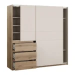 ARMOIRE 2 PORTES COULISSANTES + 3 TIROIRS  - CHENE & SABLE