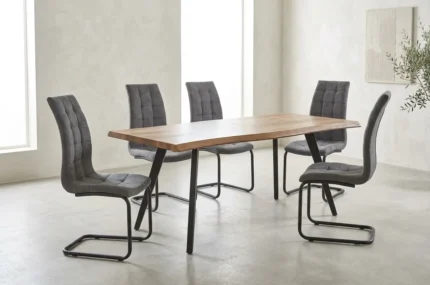 TABLE À MANGER  + 6 CHAISES - GRIS ET BOIS