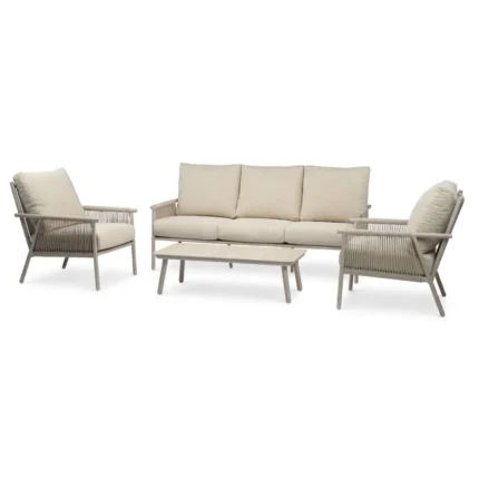 CANAPE 3 PLACES + 2 FAUTEUILS + 1 TABLE BASSE - ALUMINIUM