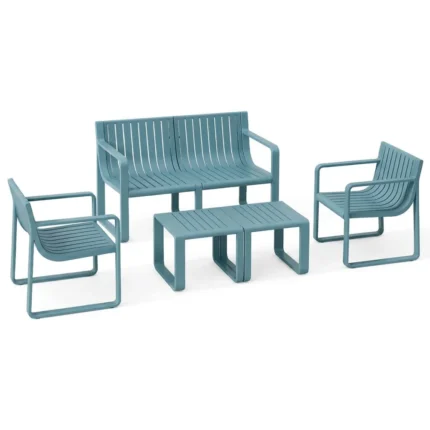 CANAPÉ 2 PLACES + 2 FAUTEUILS + TABLE BASSE EN POLYPROPYLÈNE - BLEU