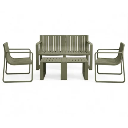 CANAPÉ 2 PLACES + 2 FAUTEUILS + TABLE BASSE EN POLYPROPYLÈNE - VERT