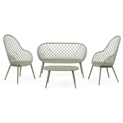 CANAPÉ 2 PLACES + 2 FAUTEUILS + TABLE BASSE EN POLYPROPYLÈNE - VERT