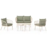 CANAPÉ 2 PLACES + 2 FAUTEUILS + 2 TABLES BASSES EN POLYPROPYLÈNE - BLANC ET VERT
