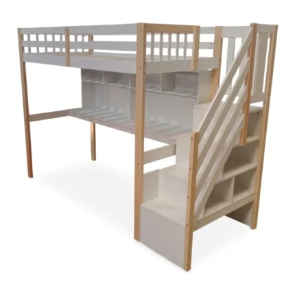 LIT MEZZANINE AVEC BUREAU 90X190 - BLANC ( AVEC SOMMIER )