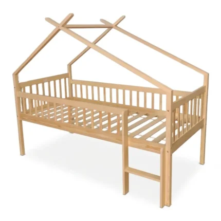 LIT TIPI SURÉLEVÉ 90X190 - BOIS NATUREL ( AVEC SOMMIER )