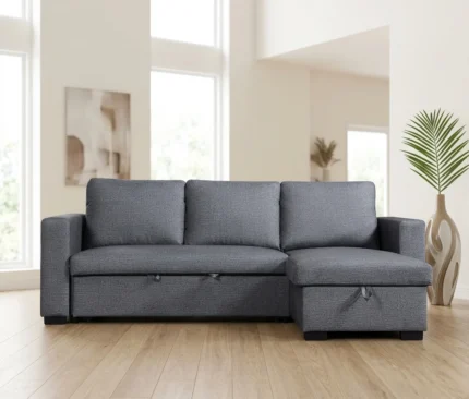 CANAPE D'ANGLE RÉVERSIBLE CONVERTIBLE EN TISSU - GRIS