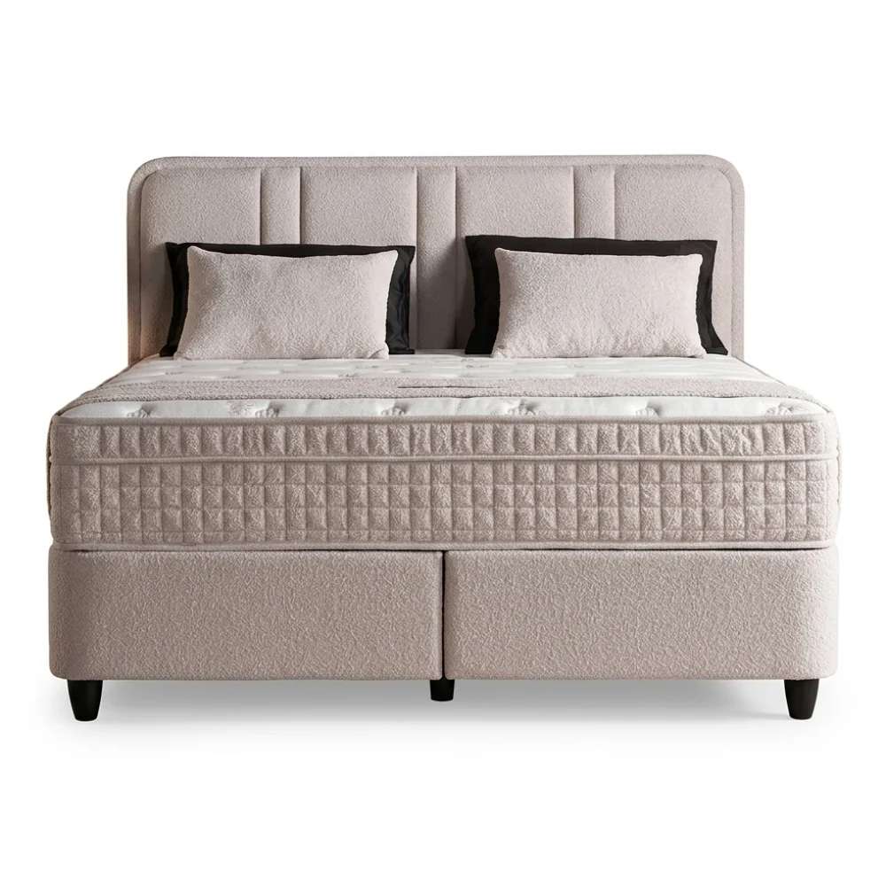 AI Generated Product Image LIT COFFRE + SOMMIER 160X200 CM EN TISSU BOUCLÉ - BEIGE – Image 1