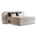 LIT COFFRE + SOMMIER 180X200 CM EN TISSU BOUCLÉ - BLANC