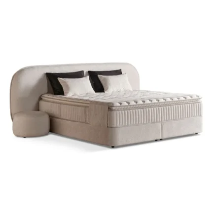 LIT COFFRE + SOMMIER 180X200 CM EN TISSU BOUCLÉ - BLANC