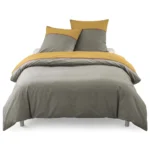 PARURE DE LIT 220 X 240 CM EN PERCALE DE COTON - OCRE