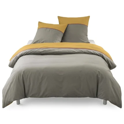 PARURE DE LIT 220 X 240 CM EN PERCALE DE COTON - OCRE