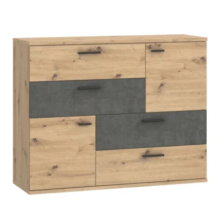 COMMODE 2 PORTES 4 TIROIRS - CHÊNE ET GRIS