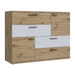 COMMODE 2 PORTES 4 TIROIRS - CHÊNE ET BLANC