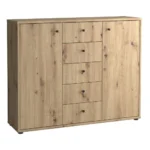 COMMODE 2 PORTES 5 TIROIRS - BOIS VIEILLI